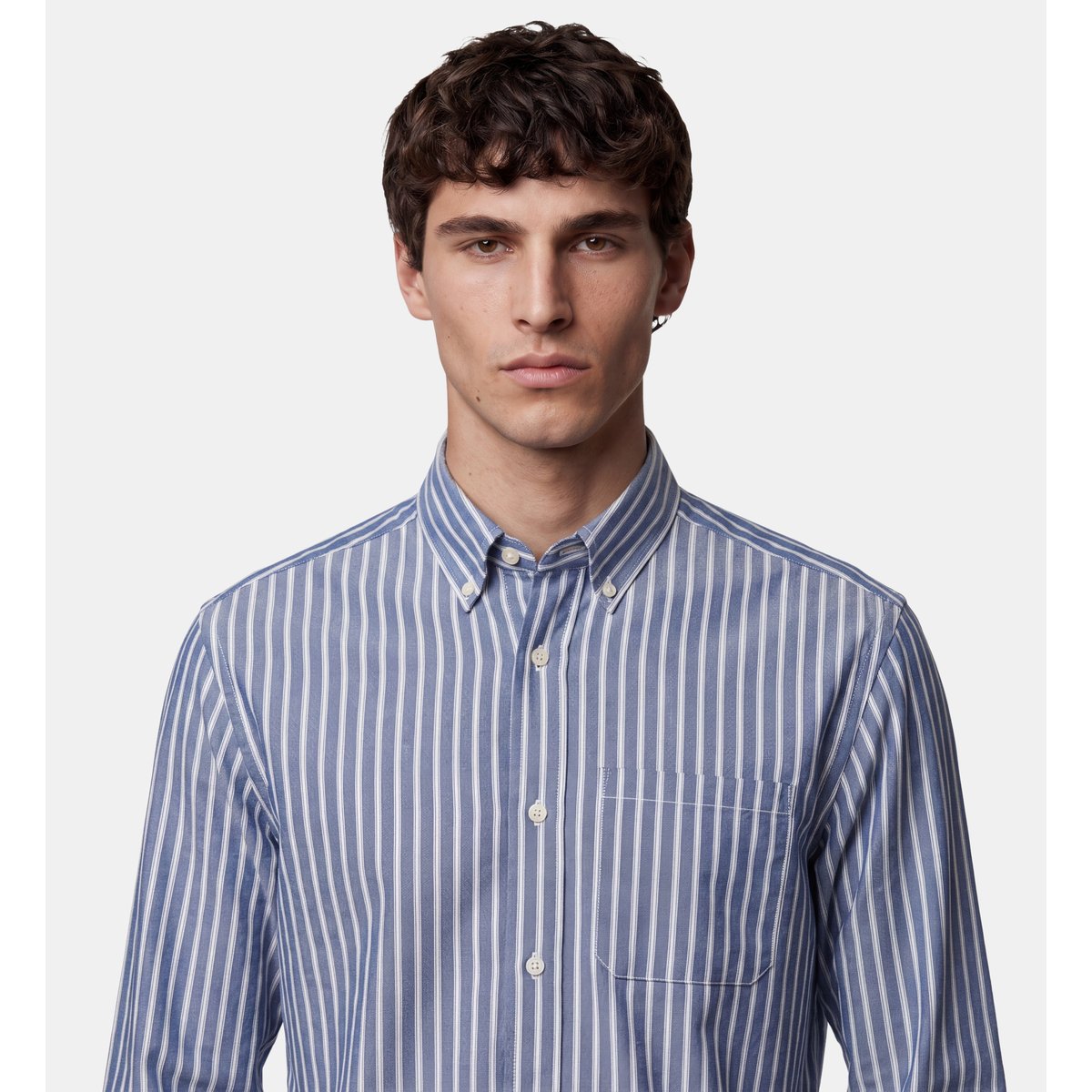 Chemise droite tirstri 2 coton bleu et blanc, GALERIES LAFAYETTE