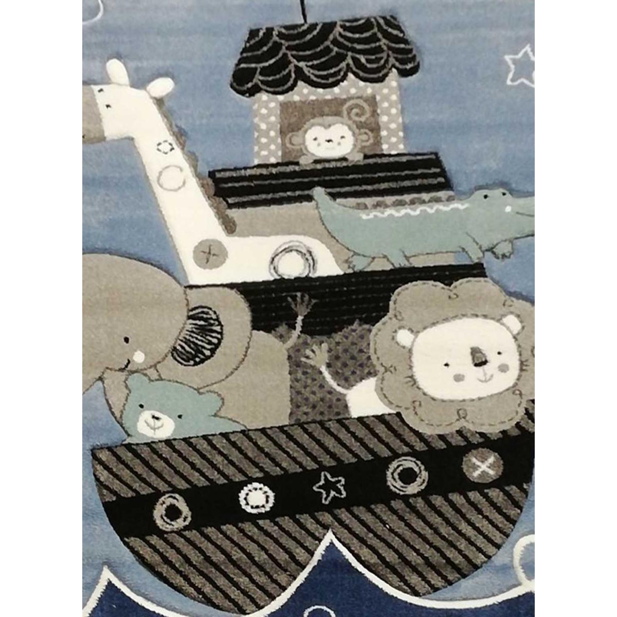 Tapis enfant tissé motif animaux ETELDA bleu, UN AMOUR DE TAPIS
