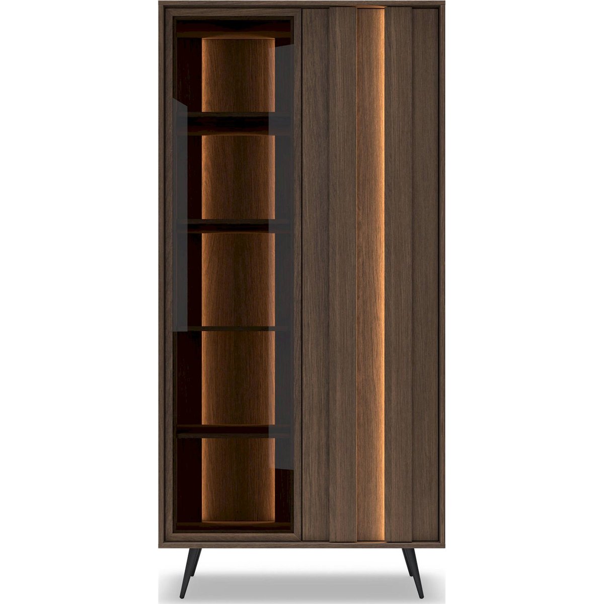 Vitrine 2 portes avec éclairage LED AMARO chêne dunin, RECOLLECTION