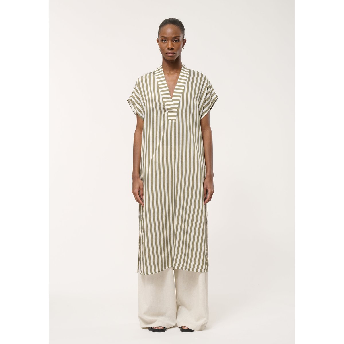 Robe droite rayée army/off white, HUMILITY