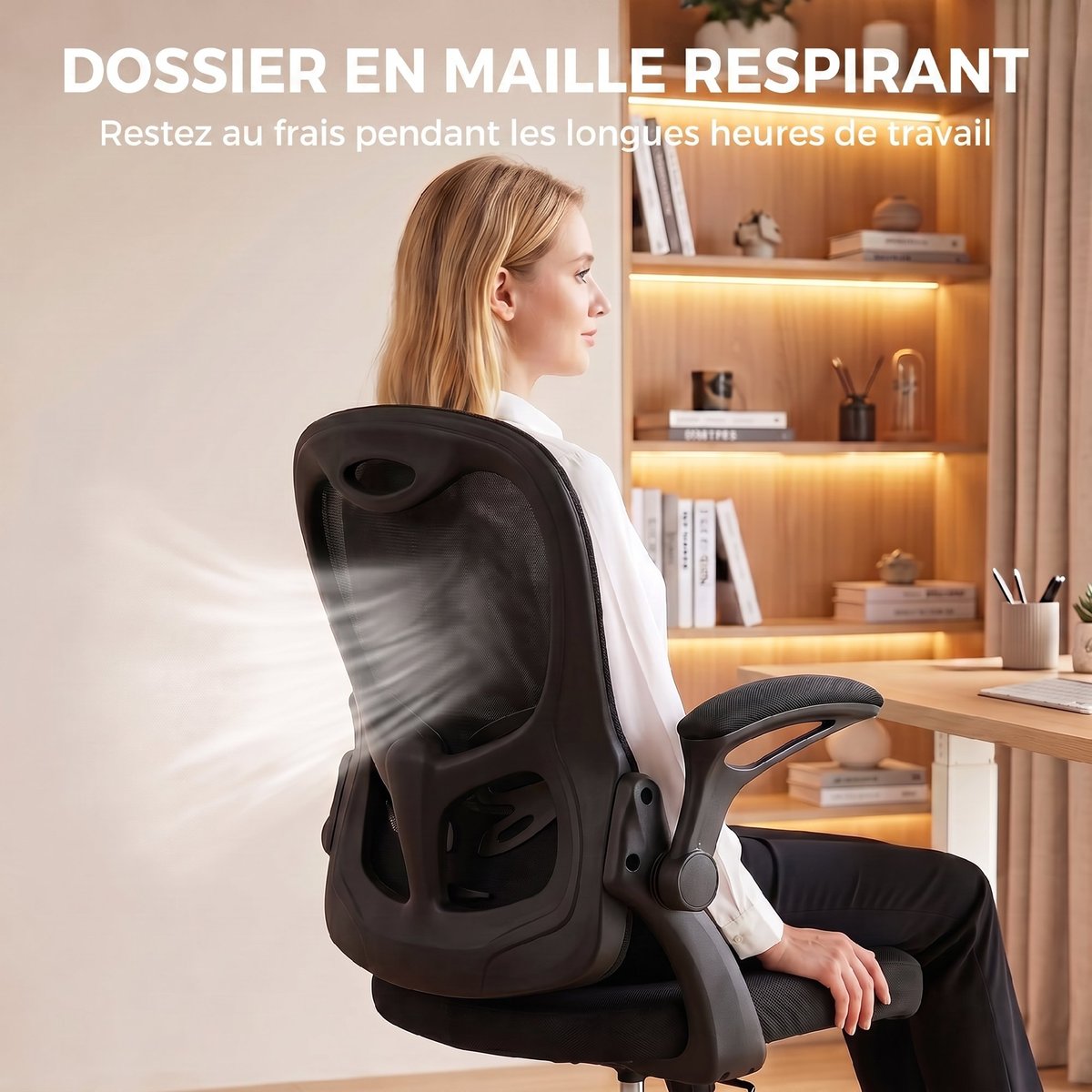 Chaise de bureau Maille (100 % polyester) noir, HOMCOM