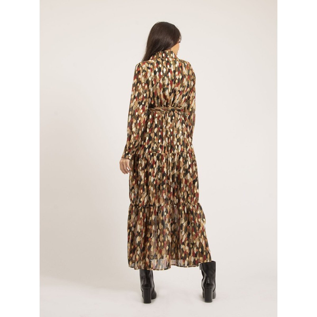 Robe Longue Motifs Idetta kaki, DONA LISA