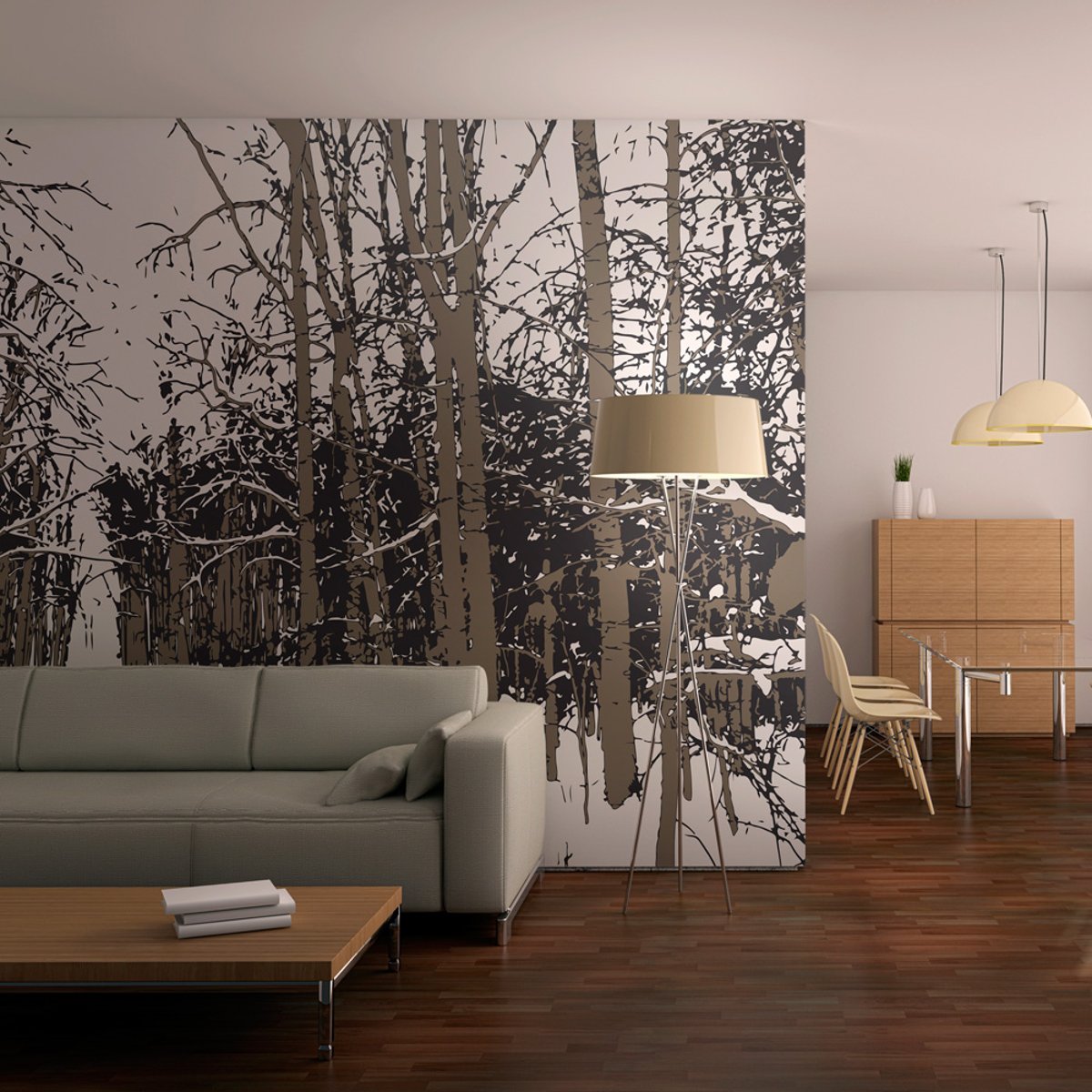 Papier peint intissé panoramique Paysage arbres - automne noir, EDEN