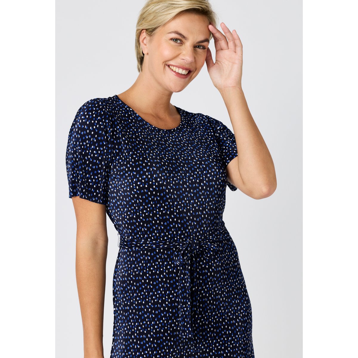 Robe plissé permanent bleu marine pois, DAMART