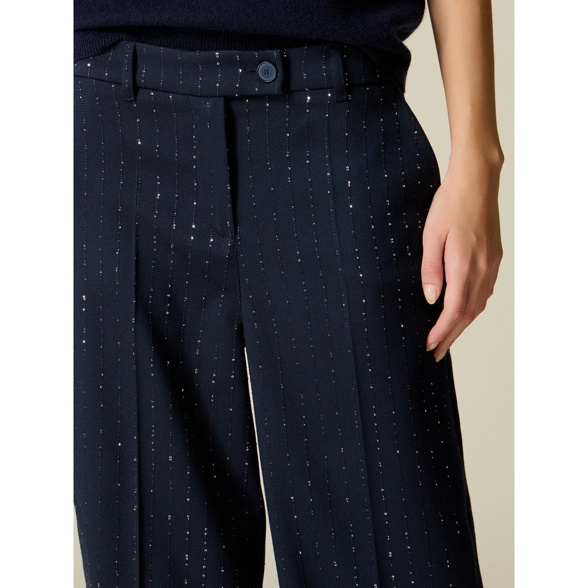 Pantalon palazzo avec micro cristaux bleu, OLTRE