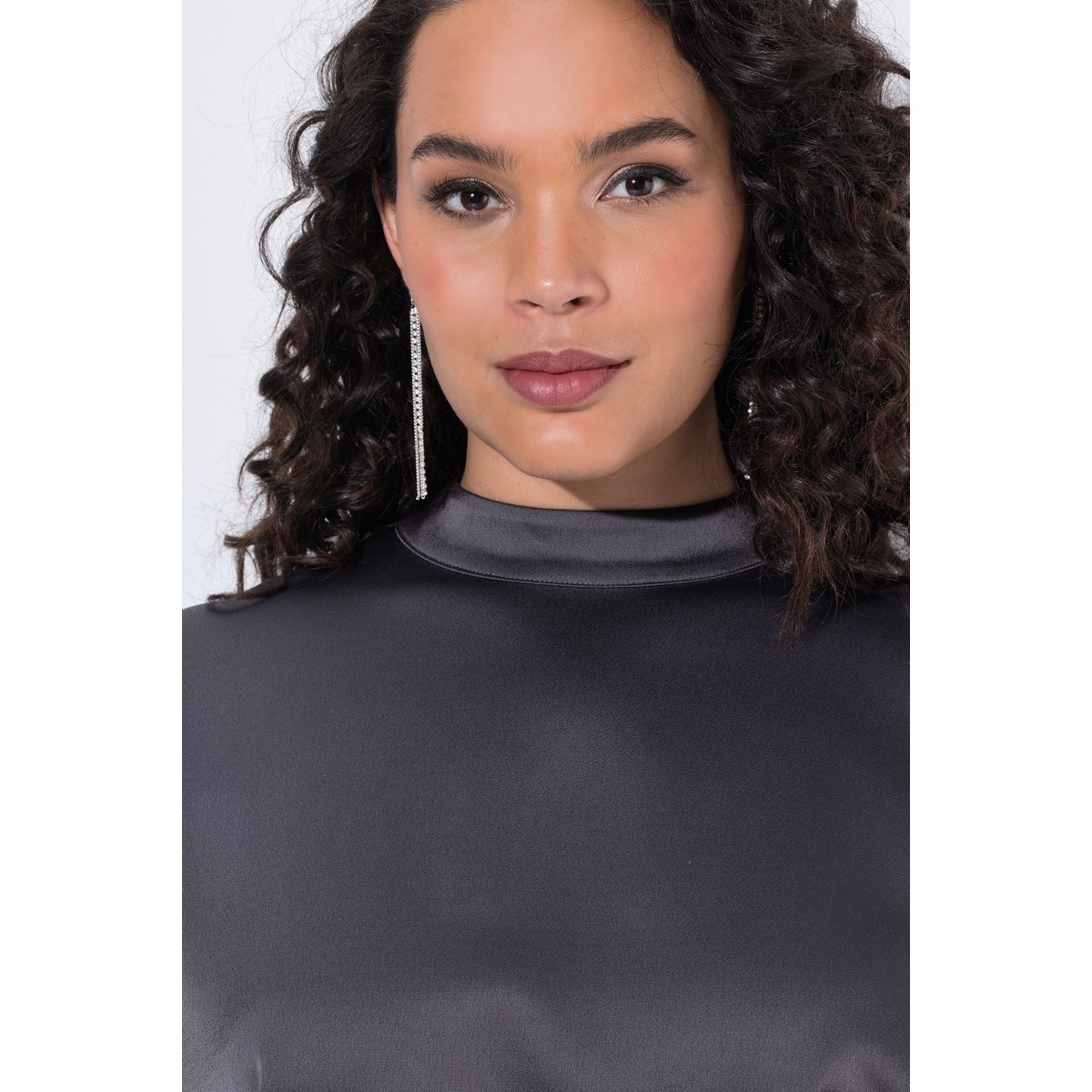 Blouse-cape en satin, coupe oversize asphalte, ULLA POPKEN
