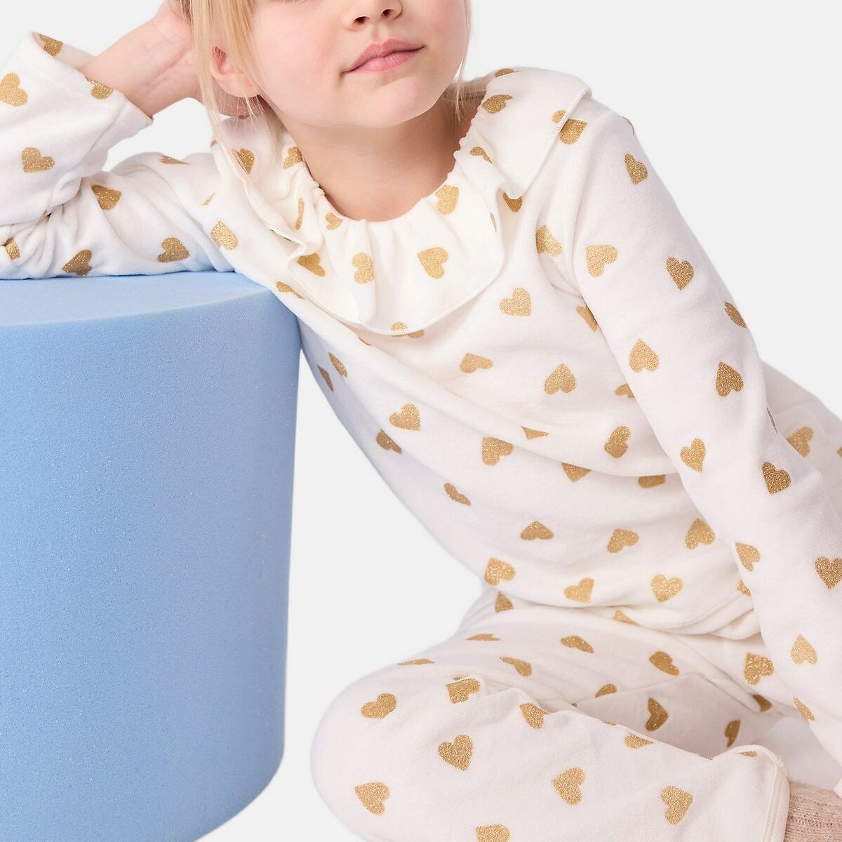 Pigiama in cotone, con stampa a cuori color oro fantasia cuore, PETIT BATEAU