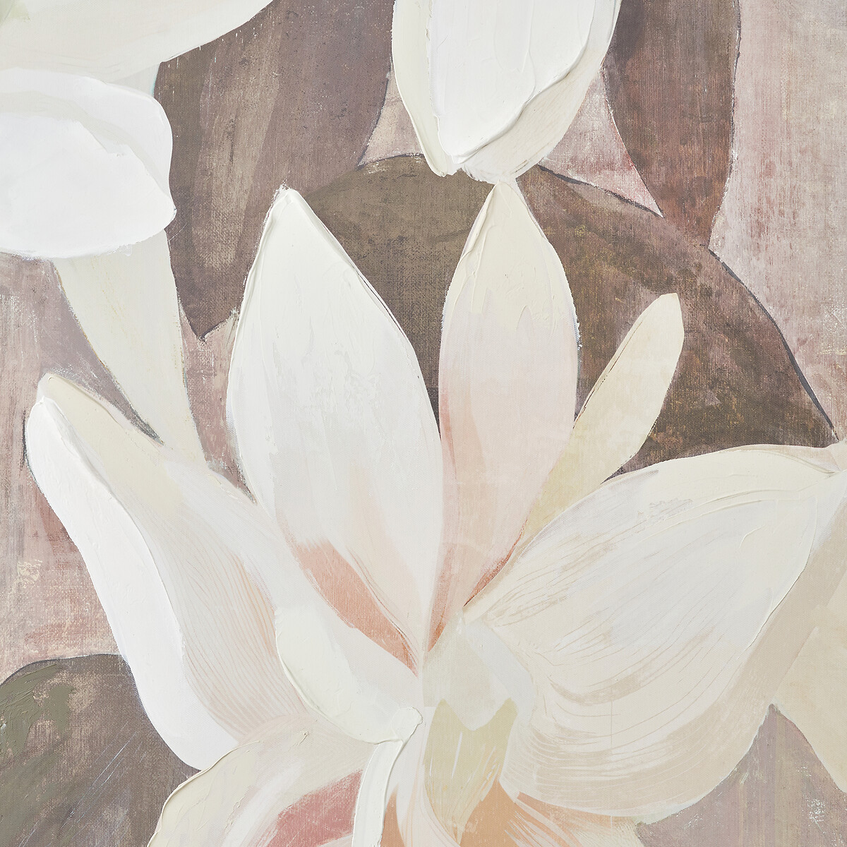 90x120cm White and Natural Floral Canvas with Oak Effect Frame natural/white, ÉDITÉ