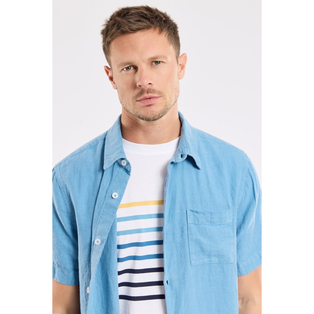 Chemise manches courtes en lin pour homme waterfall, ARMOR-LUX