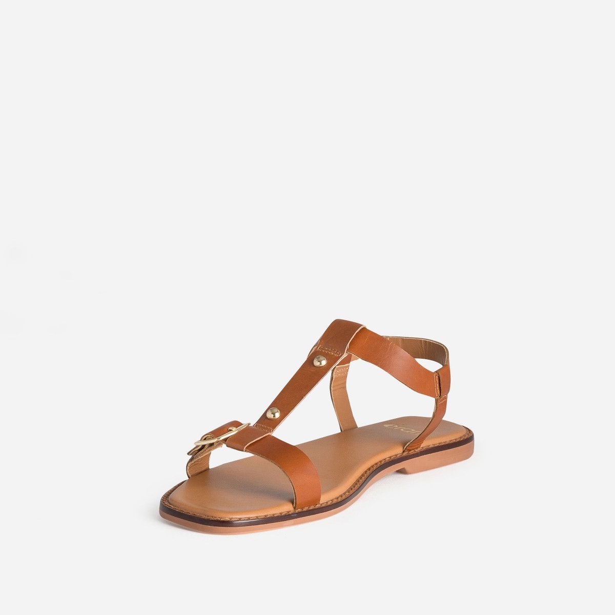 Sandale Plate en cuir NARBONA cognac, ERAM
