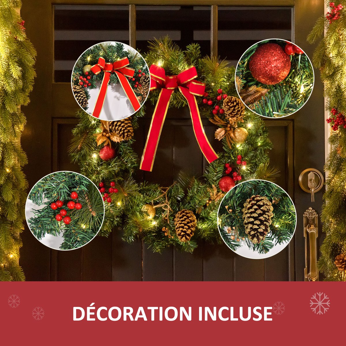 Couronne de Noël PVC Vert vert, HOMCOM