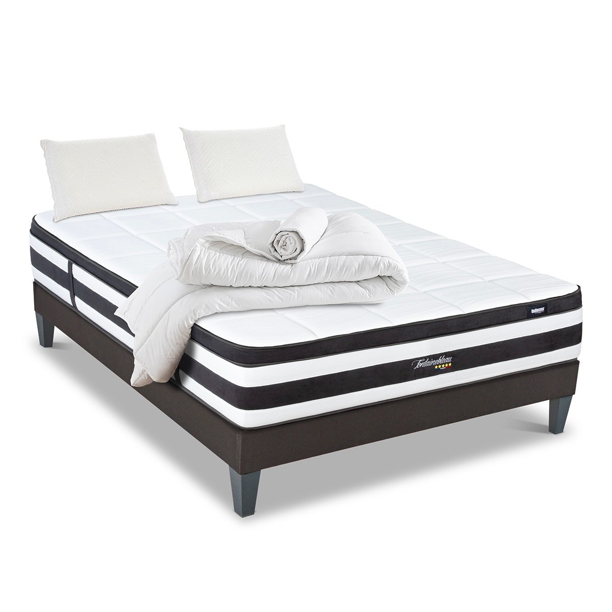 Pack Fontainebleau 90x190 cm Matelas Ressorts + Sommier Bois + Accessoires blanc, BELLECOUR
