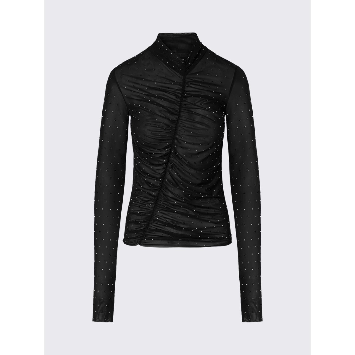 T-shirt en tulle à strass intégraux noir, LIU JO