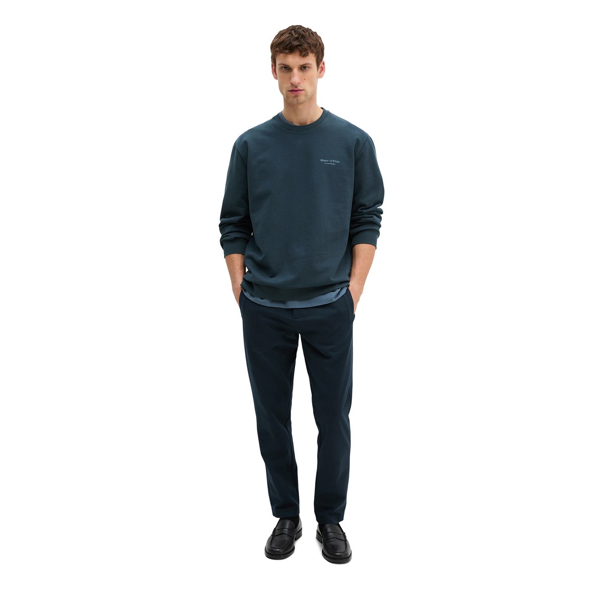 Sweat-shirt garment-dyed régulier avec logo imprimé dans le dos bleu foncé, MARC O'POLO