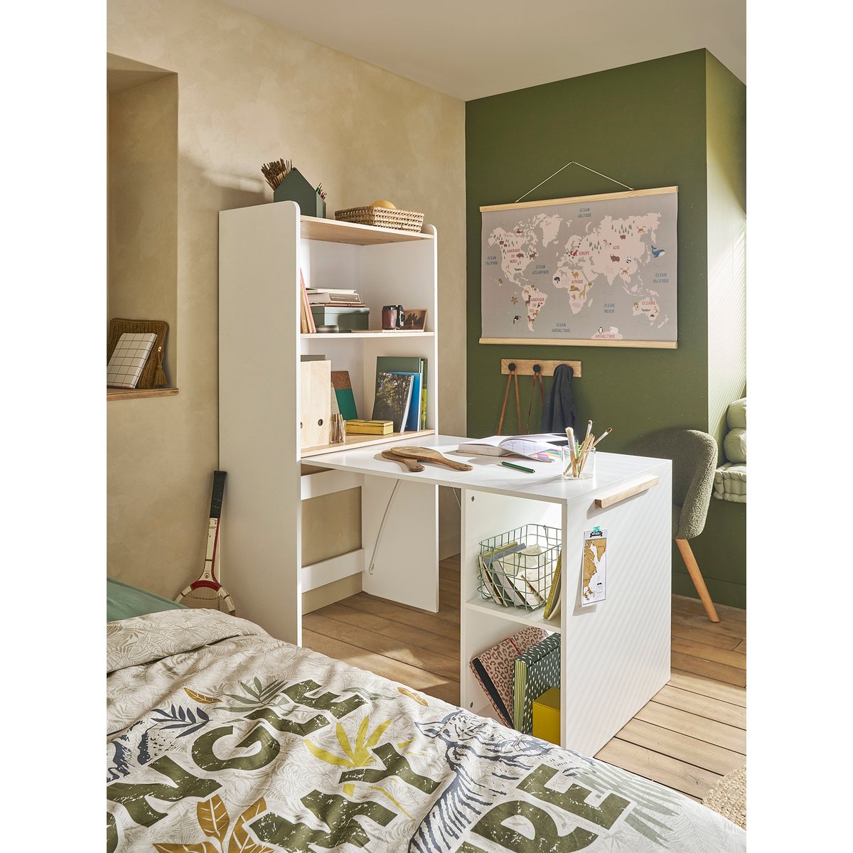 Bibliothèque avec bureau intégré Modulo blanc, VERTBAUDET