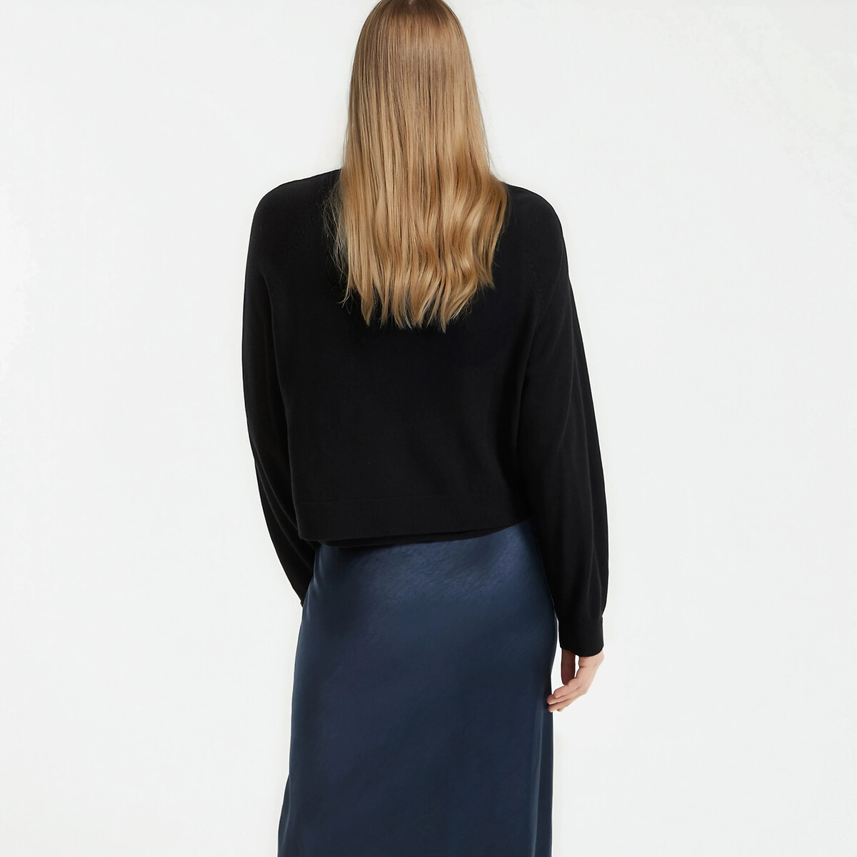 Cardigan col rond en fine maille en 100% laine noir, LA REDOUTE COLLECTIONS