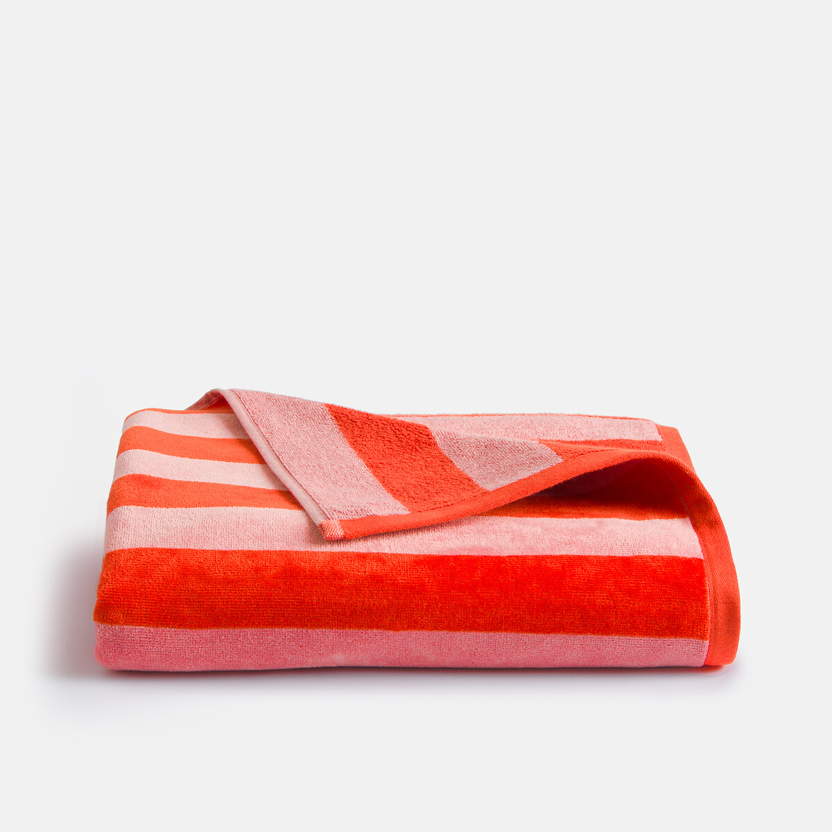 Maxi drap de bain éponge velours,Tabaka rose/rouge, LA REDOUTE INTERIEURS