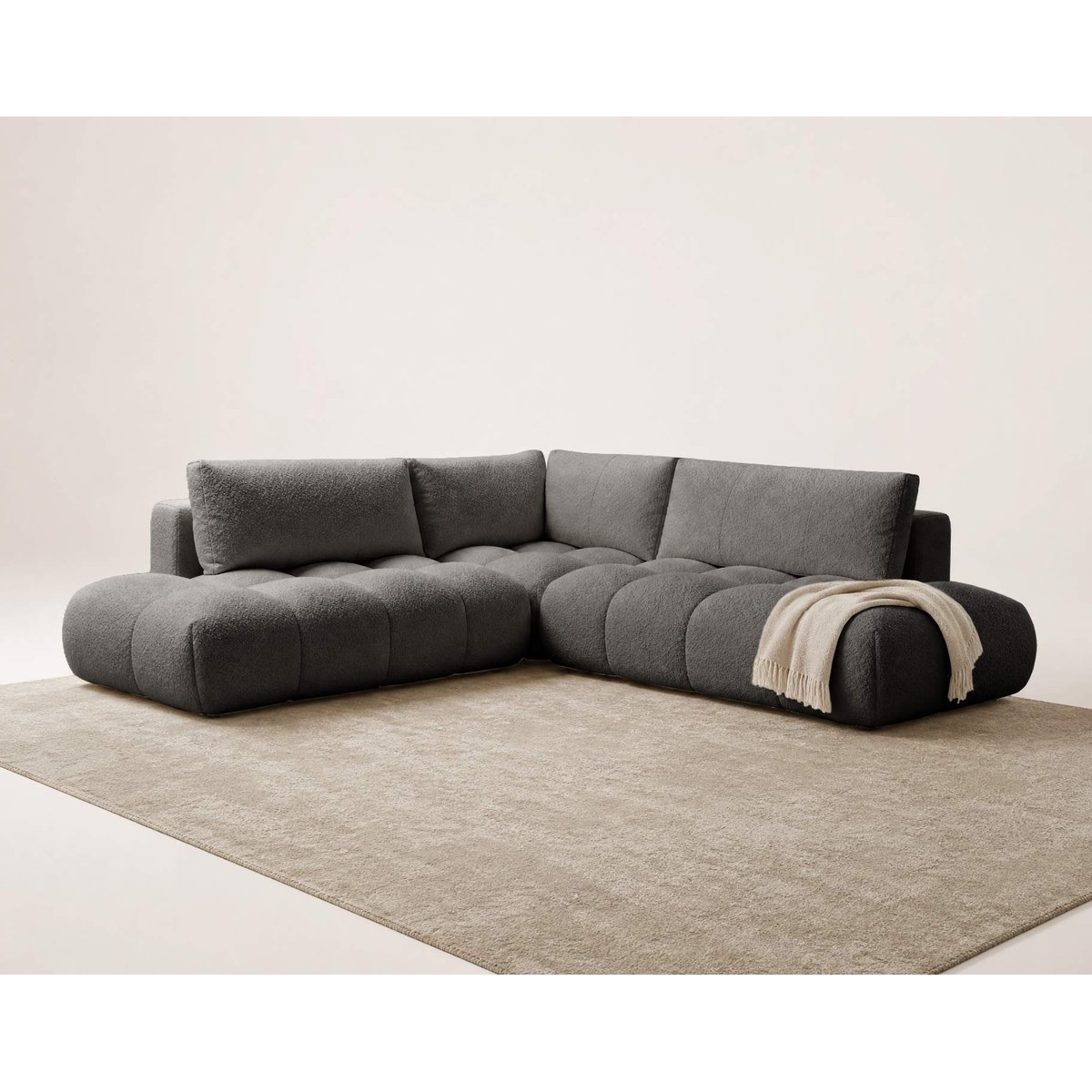 Canapé d'Angle Convertible en Tissu bouclette 5 places - YULIN gris, BEST MOBILIER
