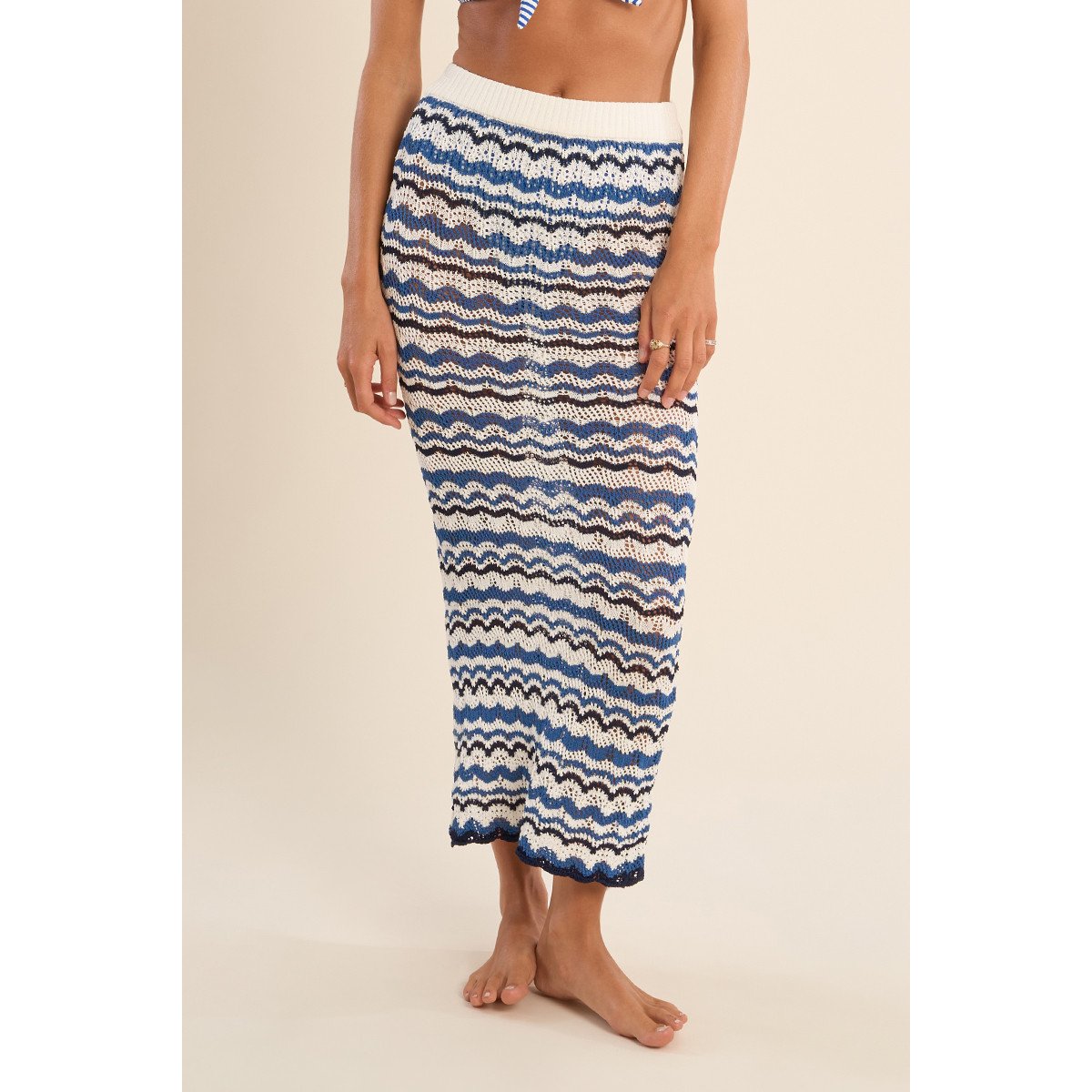 Longue jupe en crochet, marinière bleu, MOLLY BRACKEN