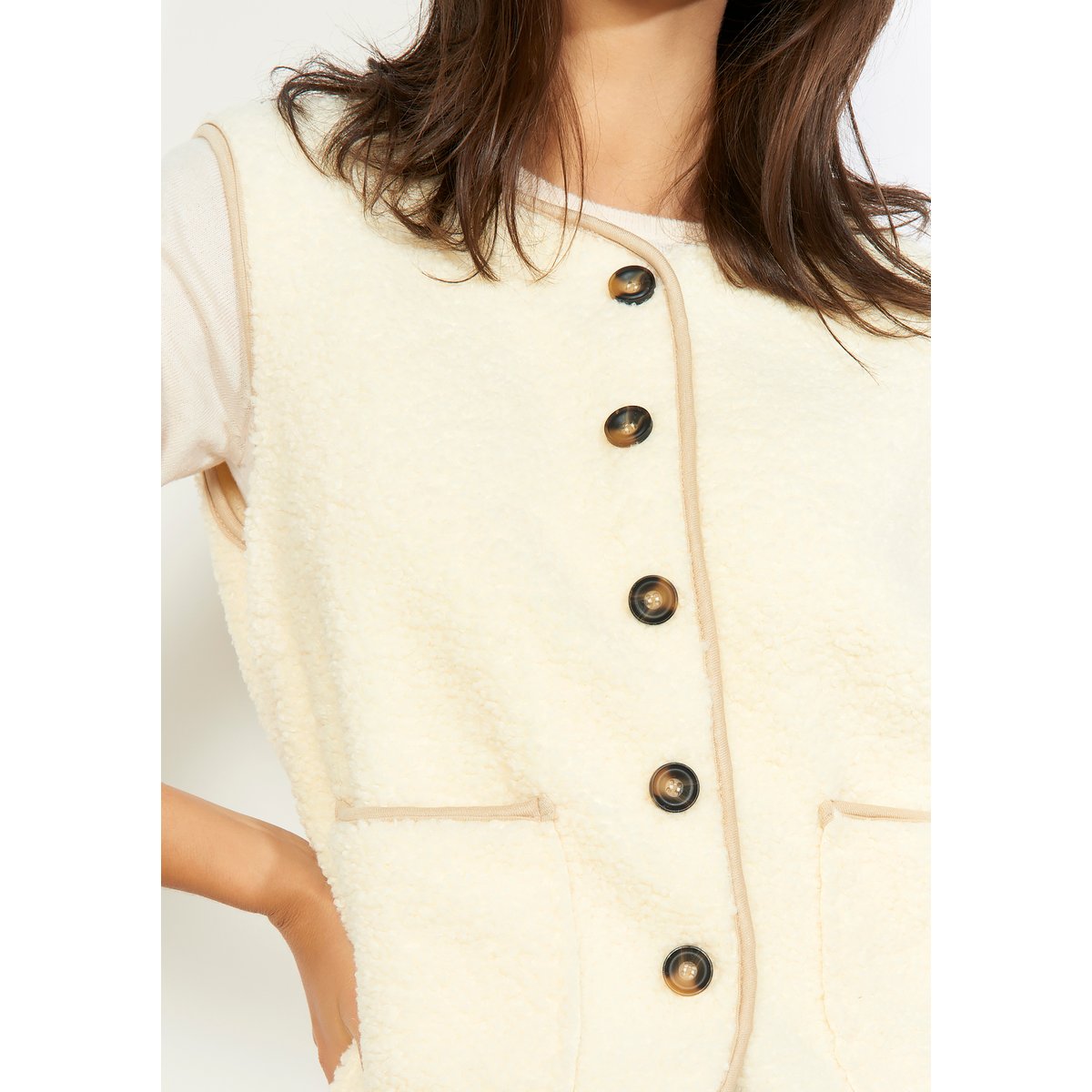 Gilet sans manches texturé blanc vanille, LOLALIZA