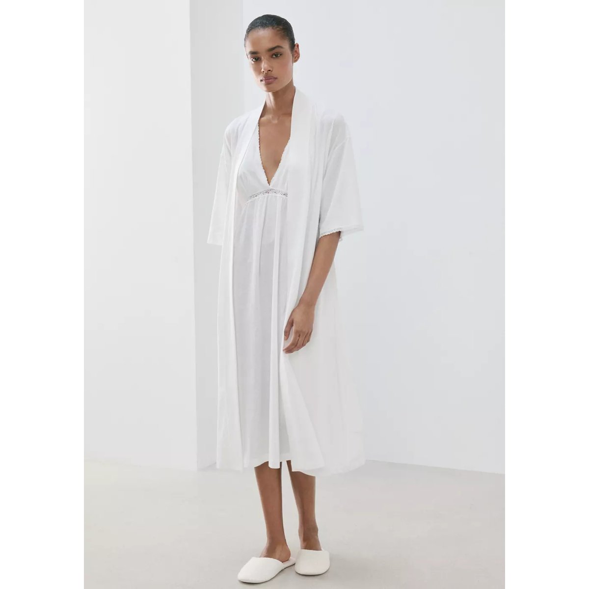 Nuisette coton dentelle blanc, MANGO