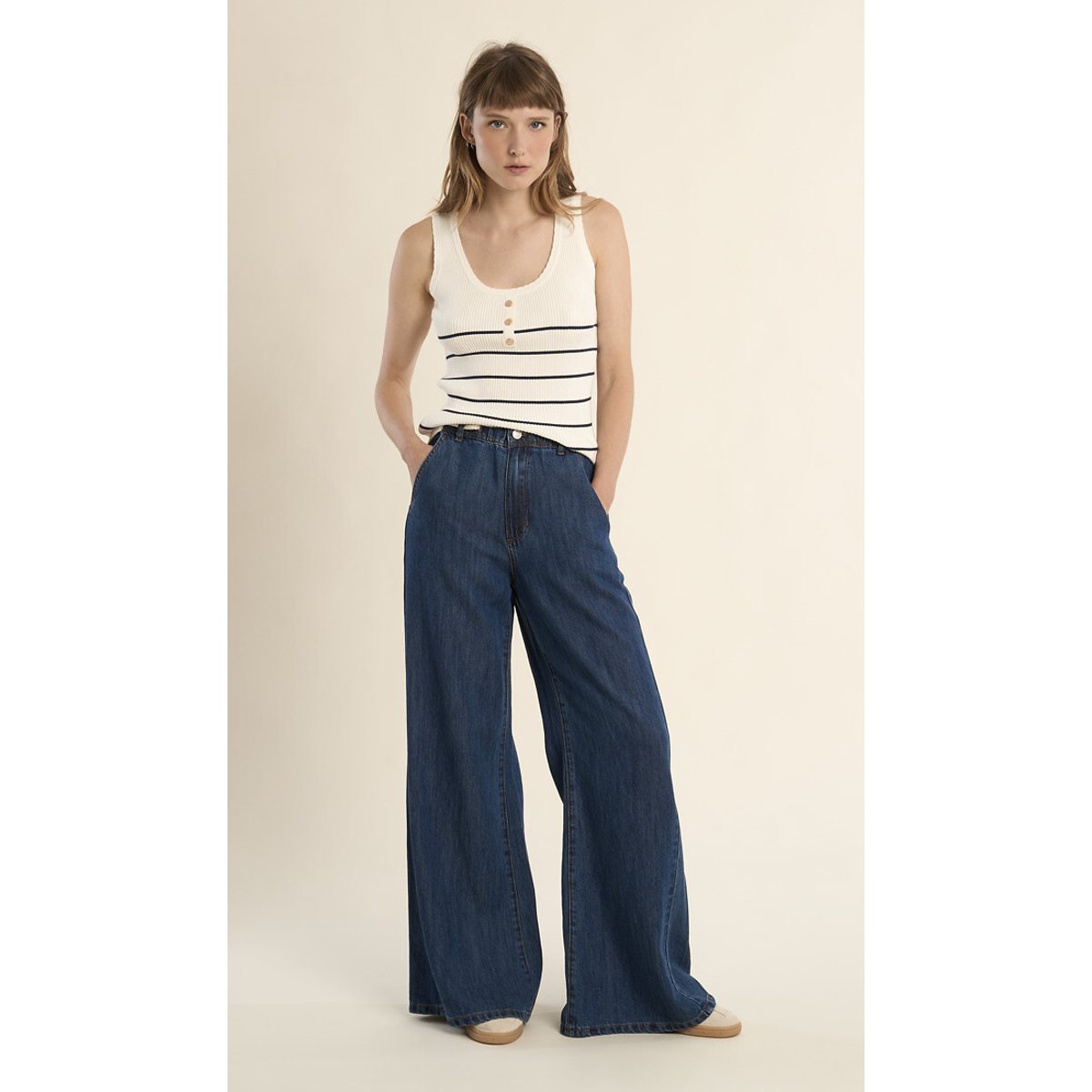 Débardeur côtelé rayé blanc rayé bleu, MOLLY BRACKEN