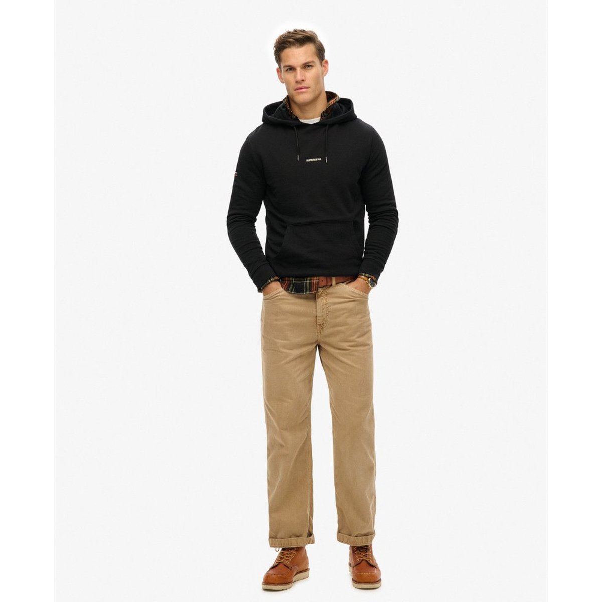 Sweat à capuche uni noir, SUPERDRY