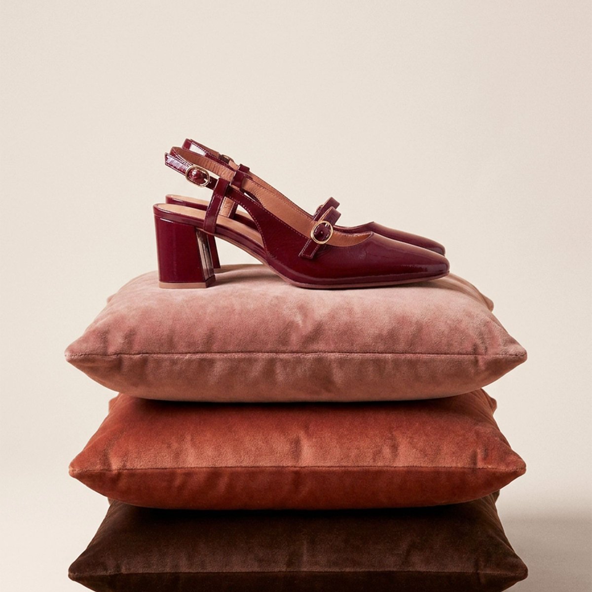 Escarpins slingback cuir vernis bordeaux, JULES & JENN