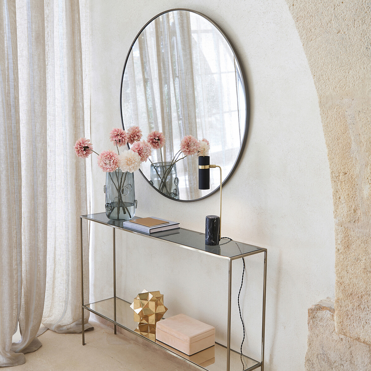Caligone 100cm Diameter Aged Brass Round Metal Mirror aged brass, AM.PM