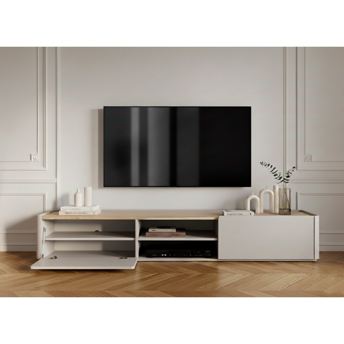 Meuble TV 170 cm , ANYRA beige, BOBOCHIC