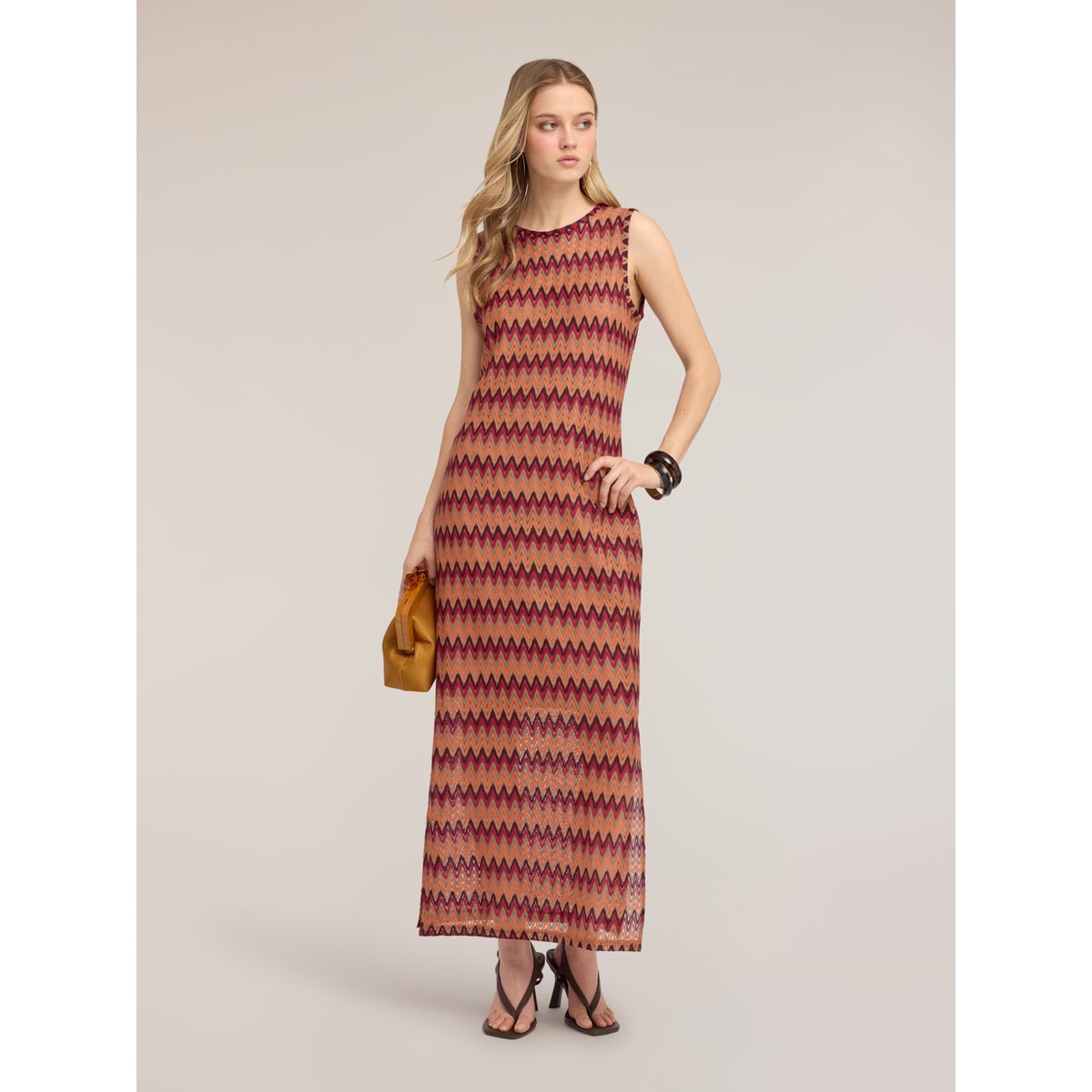 Robe longue motif chevron orange soleil, MOTIVI