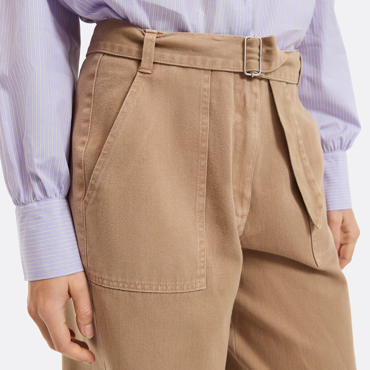 Pantalon large coupe barrel avec ceinture beige camel, LA REDOUTE COLLECTIONS