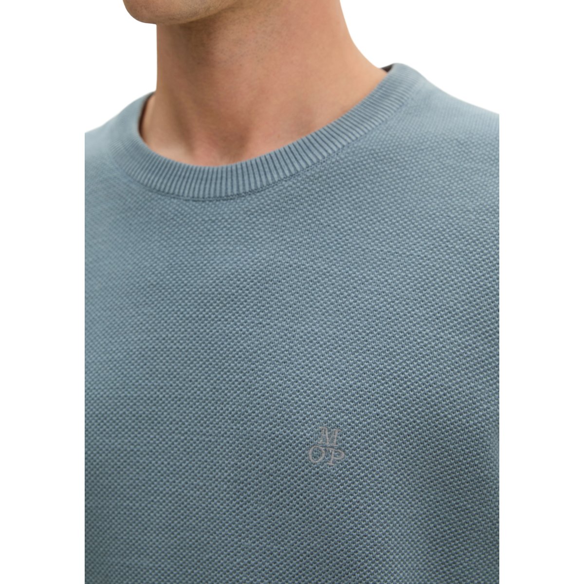 Pull-over regular en piqué de coton bio bleu moyen, MARC O'POLO
