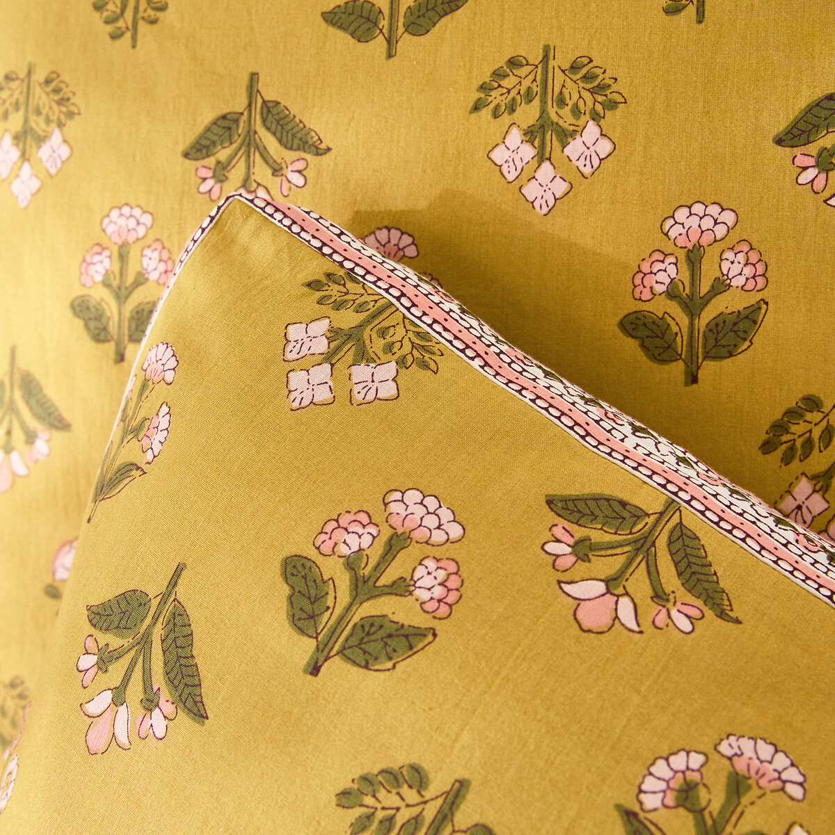 Vandi Ocre Floral Print Washed Cotton Pillowcase ochre print, LA REDOUTE INTERIEURS