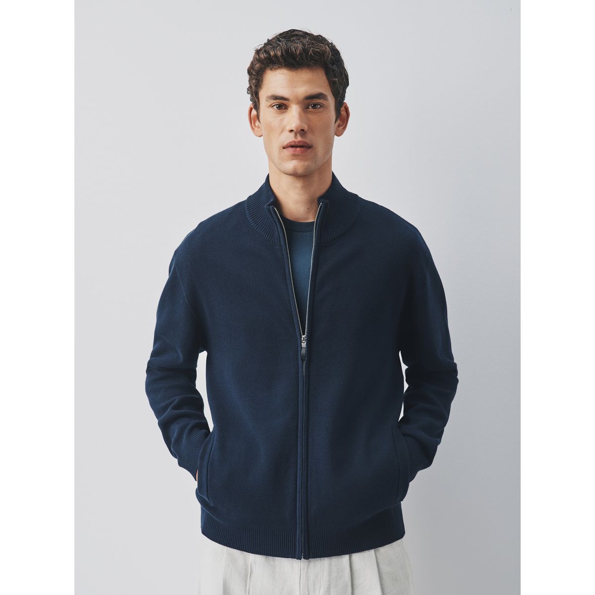 Pull zippé milano bleu marine, NEXT
