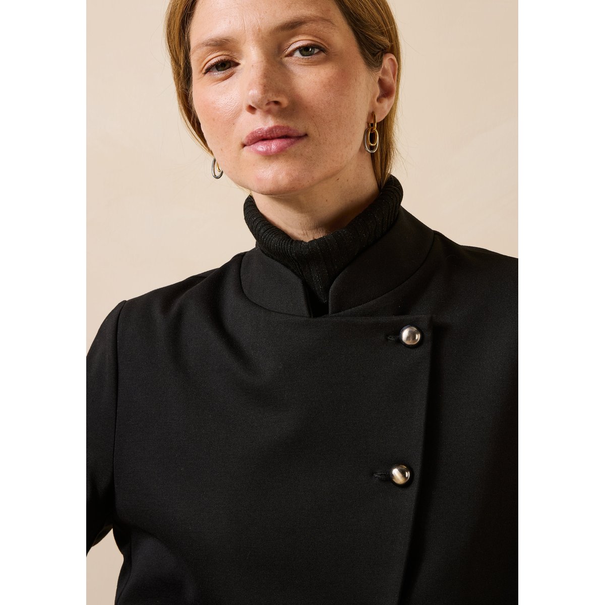 Veste manches longues col mao noir, LA FEE MARABOUTEE