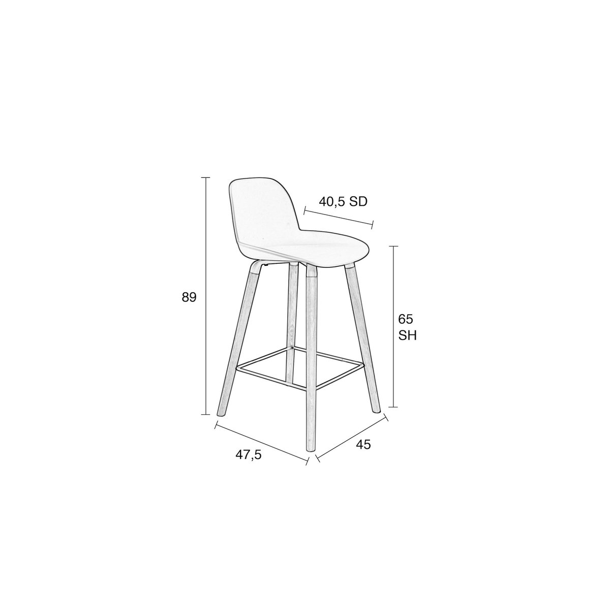 Tabouret de comptoir design H65 en polypropylène - ALBERT KUIP blanc, ZUIVER