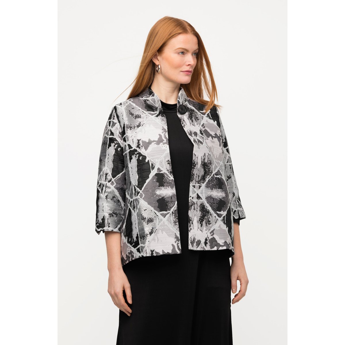 Blazer, motif à carreaux en jacquard noir, ULLA POPKEN