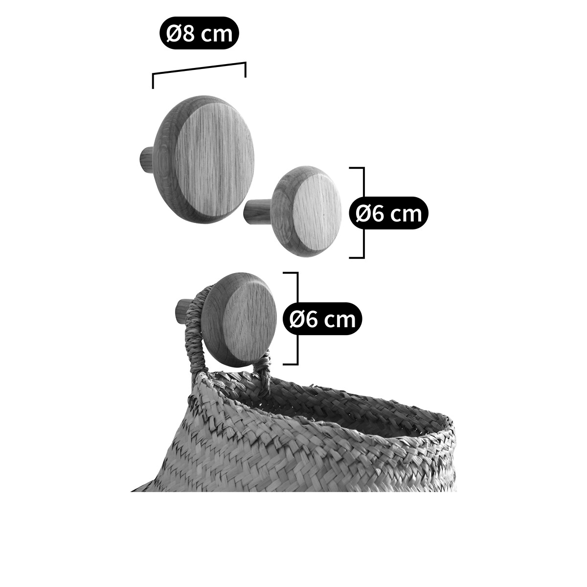 3er-Set Wandhaken Kanca, Eiche natur, LA REDOUTE INTERIEURS