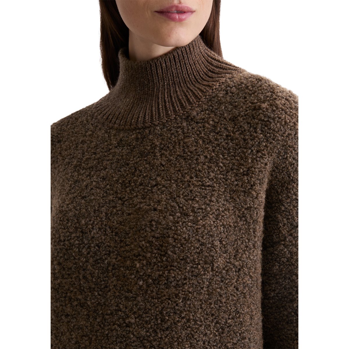 Pull bouclette regular en mélange de laine vierge et de laine d'alpaga brun foncé, MARC O'POLO