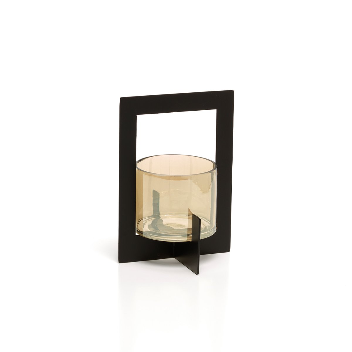 Bougeoir en laiton et verre HURRICANE FRAMED noir, BAZAR BIZAR