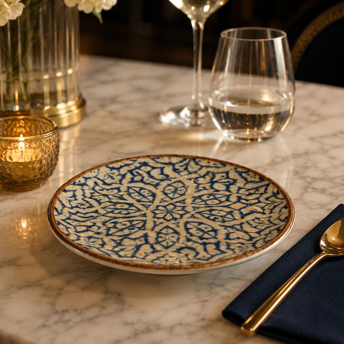 Lot de 6 assiettes à dessert 20cm en porcelaine, CALYPSO bleu, OGO LIVING