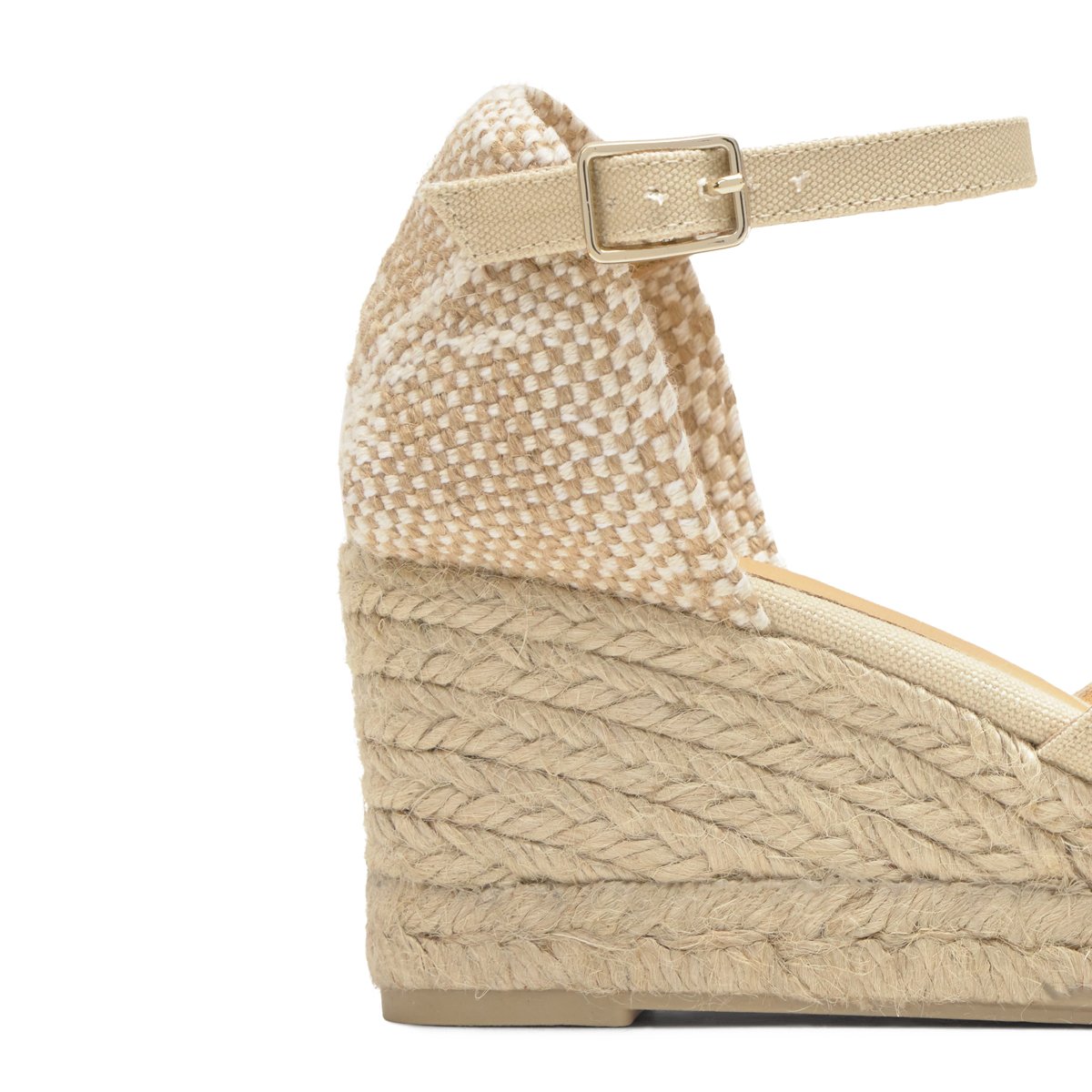 Sandales compensées en coton bio et jute tressée à bride cheville BRUNA PLATFORM ivoire, CASTANER