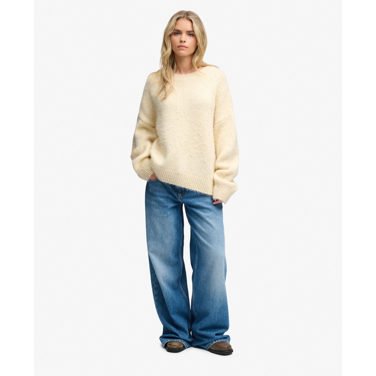 Pull Brushed Knit coupe oversize crème brûlée, SUPERDRY
