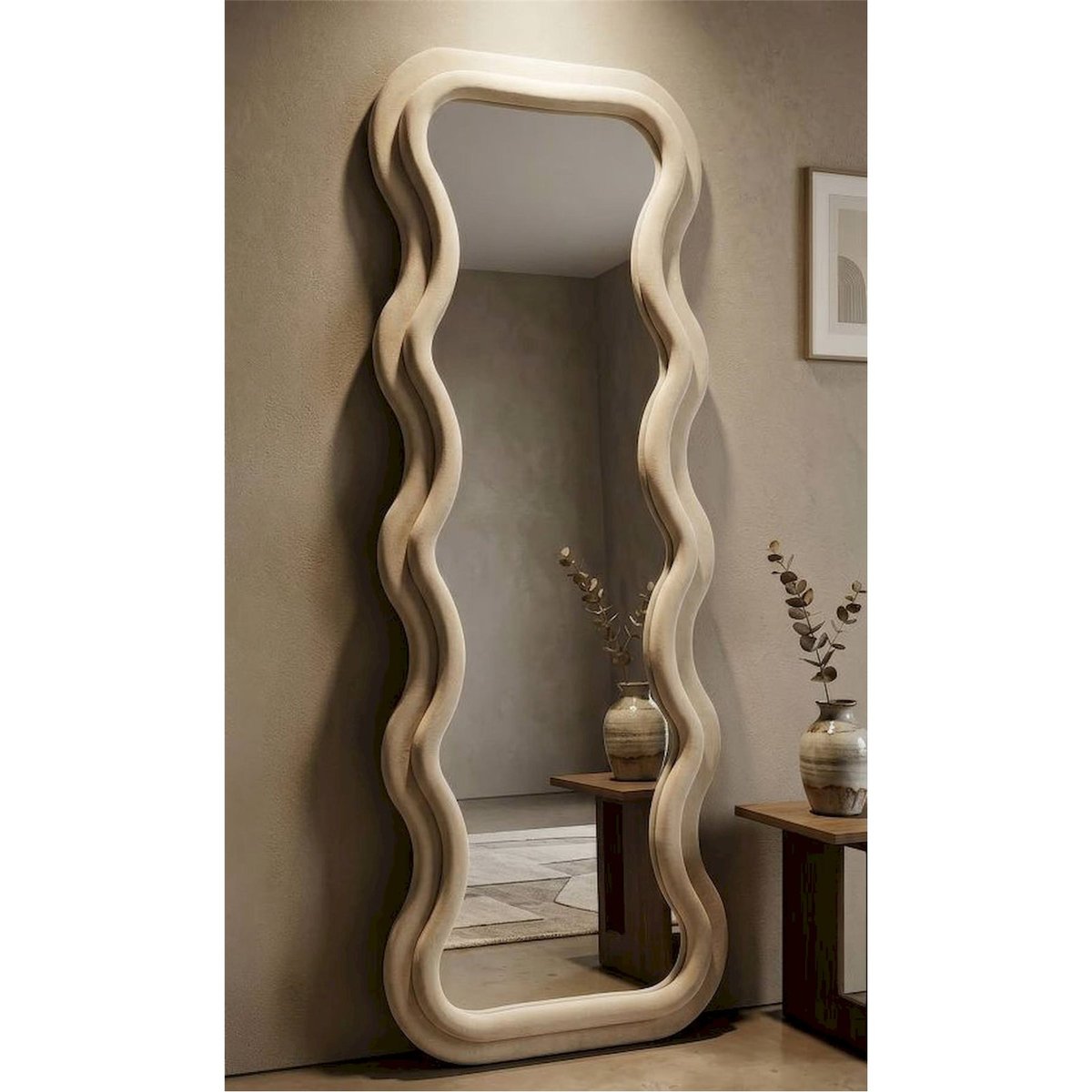 Miroir mural pleine longueur cadre ondulé GLAM crème, RECOLLECTION