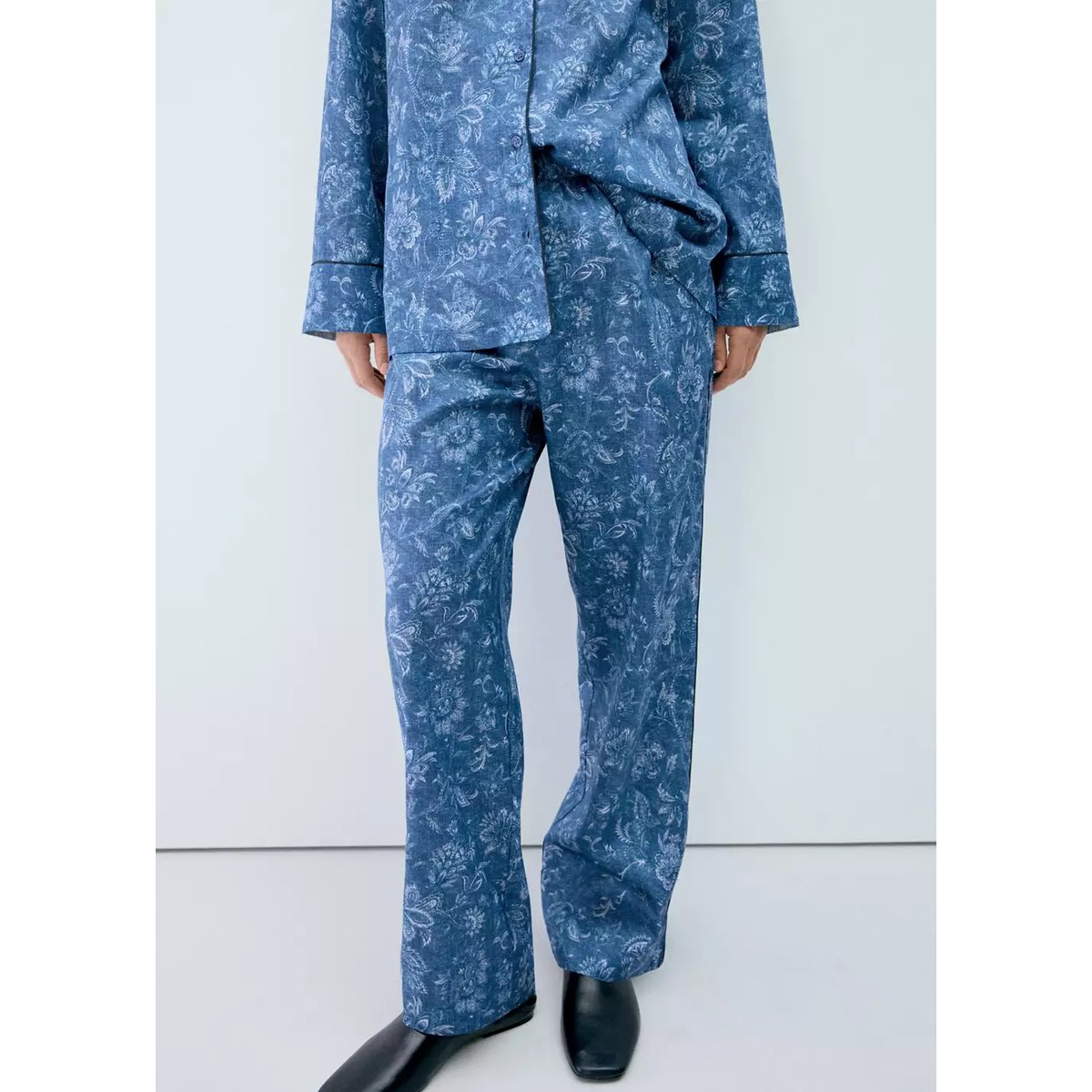 Pantalon pyjama imprimé passepoil bleu marine, MANGO