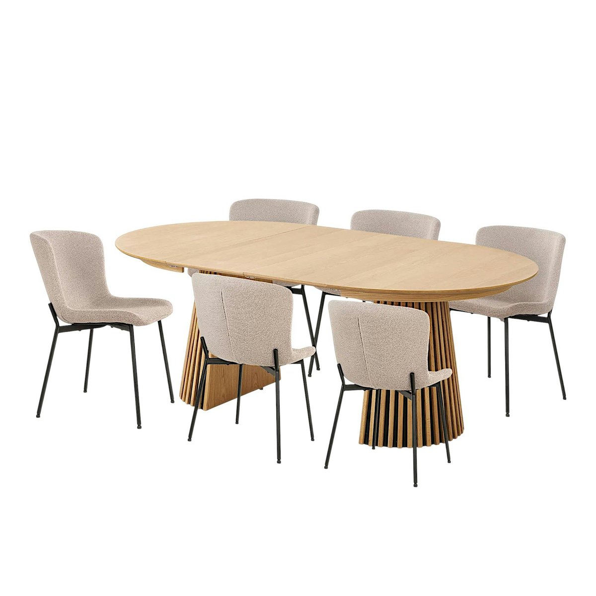 Ensemble table et chaises beige bouclette (lot de 9 pièces) AMSTERDAM bois naturel, PIER IMPORT