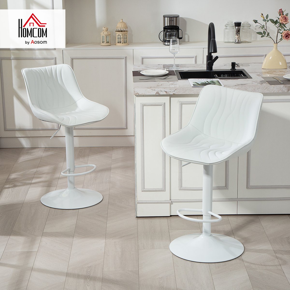 Tabouret de bar Polyuréthane Blanc blanc, HOMCOM