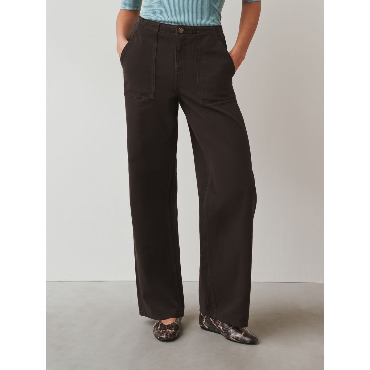 Jean large style militaire marron chocolat, NEXT