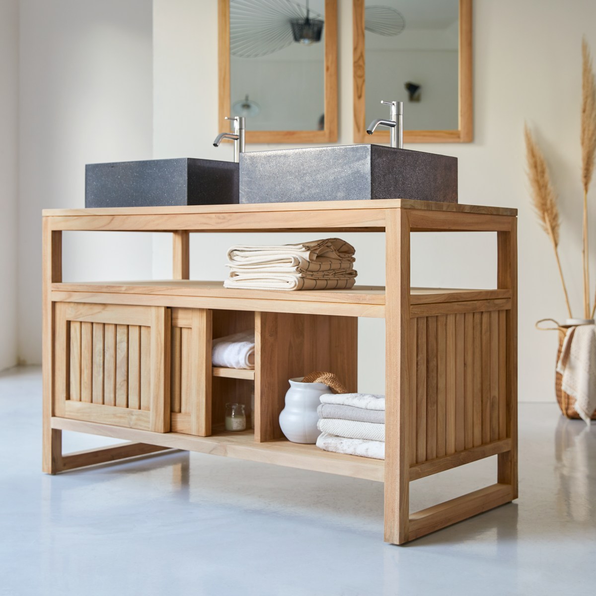Meuble Salle De Bain en Teck massif, COLONIAL naturel, TIKAMOON